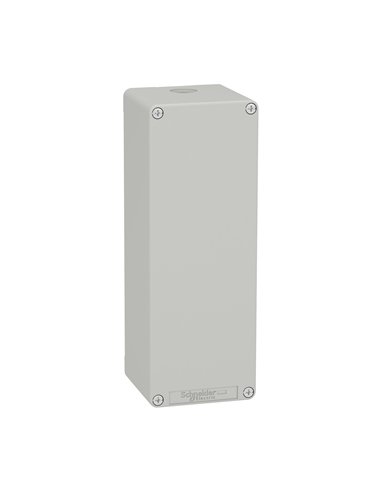 Empty gray Schneider box without holes - resistant material, measures 30x20x10 cm.