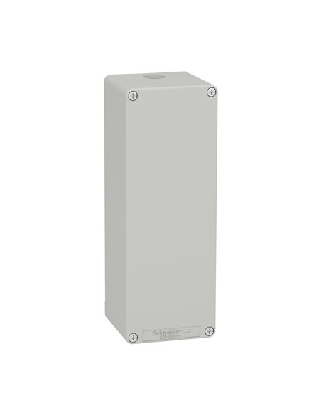 Empty gray Schneider box without holes - resistant material, measures 30x20x10 cm.