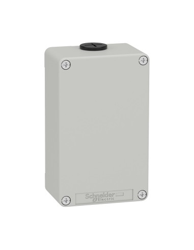 Empty gray Schneider box without holes - resistant material, measures 30x20x10 cm.