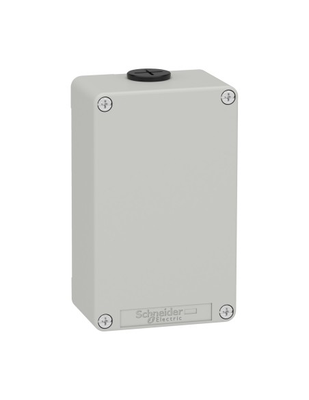 Empty gray Schneider box without holes - resistant material, measures 30x20x10 cm.