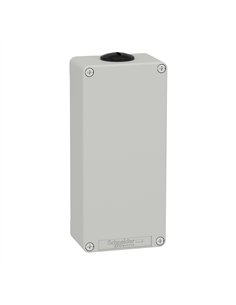 Scatola Schneider grigia vuota senza fori: materiale resistente, dimensioni compatte.