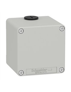 Empty gray Schneider box without holes - durable material, compact dimensions.