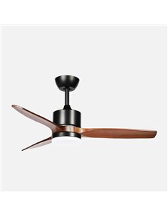 Ventilador Montiel DC 18w Preto/Carvalho 3 Pás 6 Velocidades 106d Luz Opcional 2250lm 300045006500Kk Controle Remoto + Memória +