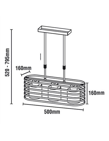 Lampara Cell/2 Wengue Eliptica 3 Luces E27 Max 40W