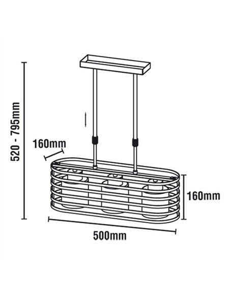 Lampara Cell/2 Wengue Eliptica 3 Luces E27 Max 40W