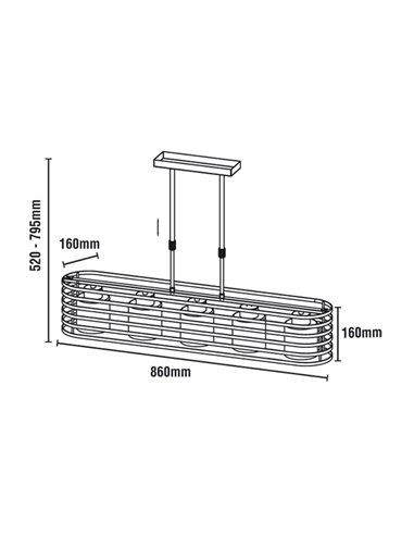 Lampara Cell/2 Wengue Eliptica 5 Luces E27 Max 40W