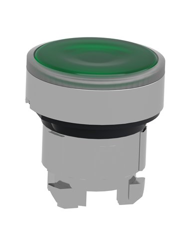 Cabeza pulsante RASANTE TRANSPARENTE verde + IP65 + material resistente y duradero.