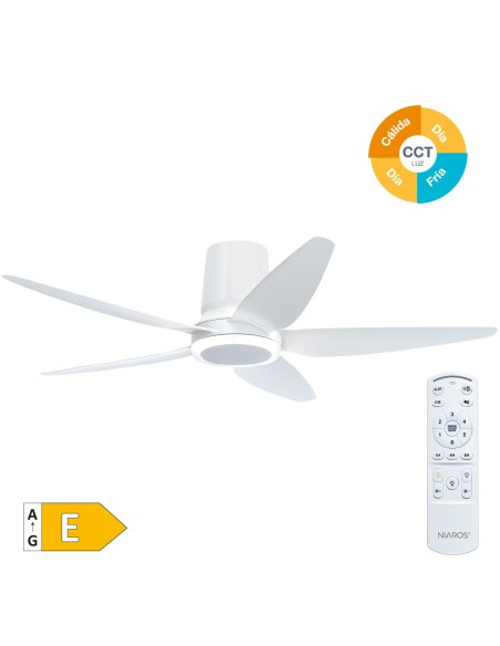 Ventilateur de plafond Salveri avec lumière CCT réglable et télécommande Ø122 5 pales DC Blanc