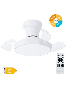Ventilador de techo Kovilur con luz CCT regulable y mando Ø71 3 aspas retráctiles DC Blanco