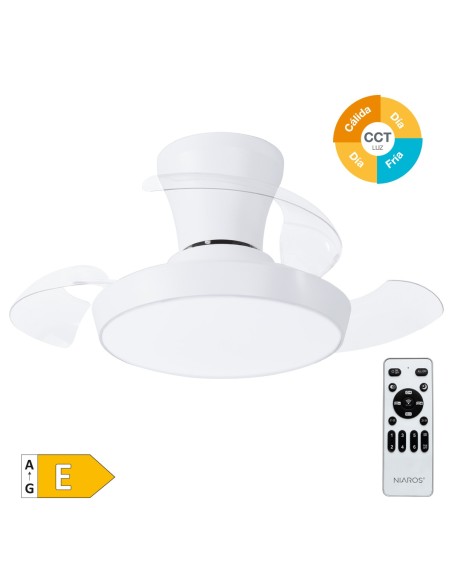 Ventilateur de plafond Kovilur avec lumière CCT réglable et télécommande Ø71 3 pales rétractables DC Blanc