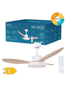 Ventilateur de plafond Biula avec lumière CCT réglable et télécommande Ø122 cm 3 pales DC Blanc 2