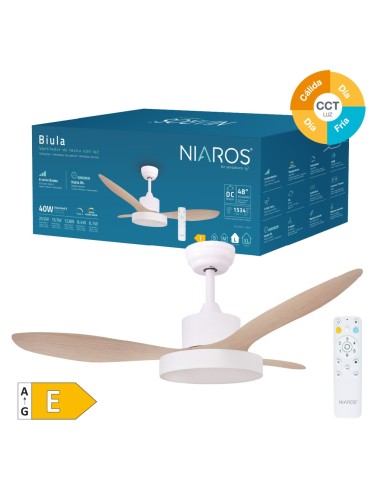 Ventilatore da soffitto Biula con luce CCT regolabile e telecomando Ø122 cm 3 pale DC Bianco