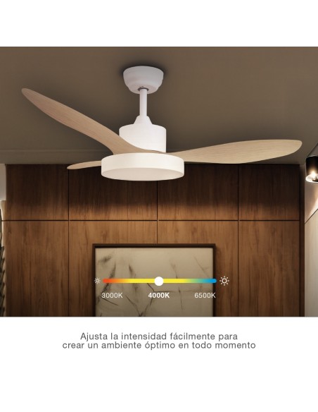Ventilatore da soffitto Biula con luce CCT regolabile e telecomando Ø122 cm 3 pale DC Bianco