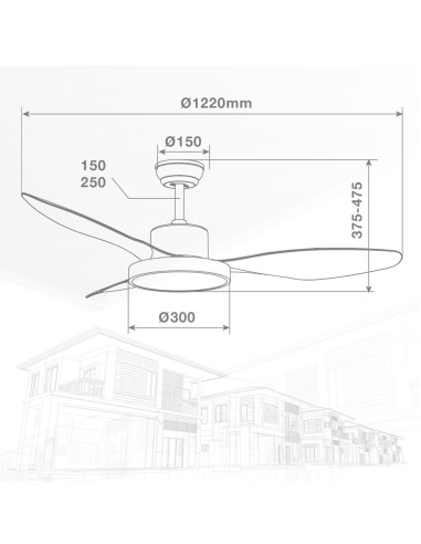 Deckenventilator Biula mit einstellbarem CCT-Licht und Fernbedienung Ø122 cm 3 Blätter DC Weiß