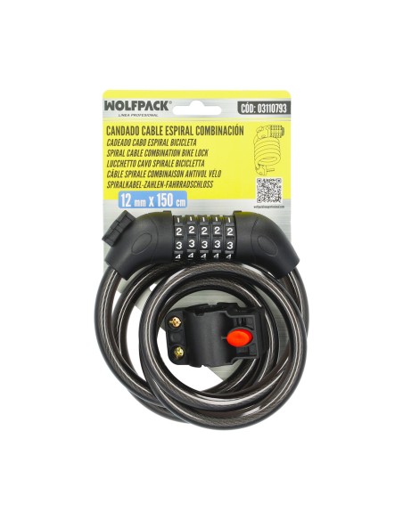 Cable de bicicleta espiral con combinación 12 mm x 120 cm