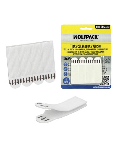 Adhesive Velcro Strips 16 x 55 mm - Blister of 4 units