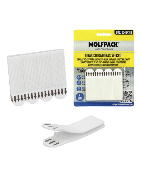 Adhesive Velcro Strips 16 x 55 mm - Blister of 4 units
