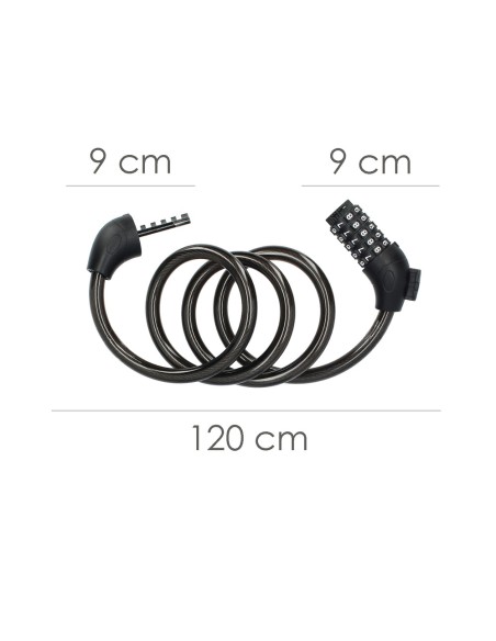 Cable de bicicleta espiral con combinación 12 mm x 120 cm
