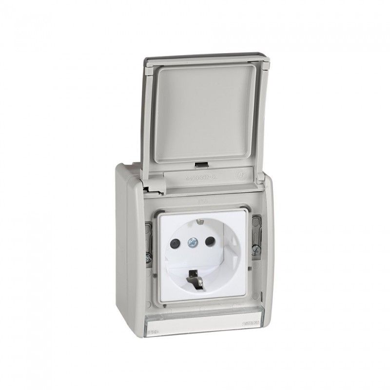 Base fiche bipolaire avec t.t.côté gris 10/16a 250v emb.rapide SIMON 4490432-035