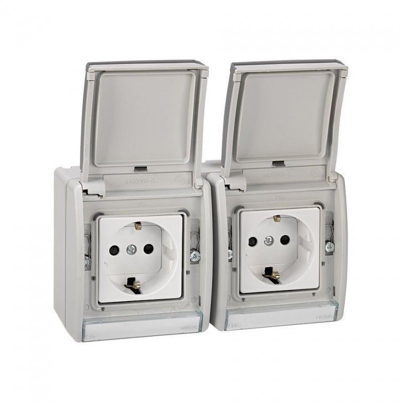 Double-base fiche bipolaire avec t.t.latérale précâblé gris 10/16a 250v emb.rapide SIMON 4490433-035