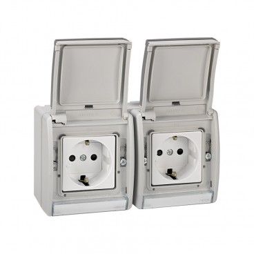 Double-base fiche bipolaire avec t.t.latérale précâblé gris 10/16a 250v emb.rapide SIMON 4490433-035