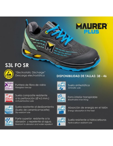 Stivali di sicurezza Maurer S3L antiscivolo con suola composita