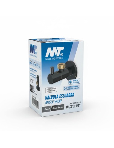 Corner valve deco model with round handle, black, ½ x 3/8 inch