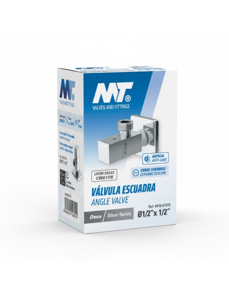 Válvula escuadra modelo deco com comando quadrado, silver, ½ x ½ pol.