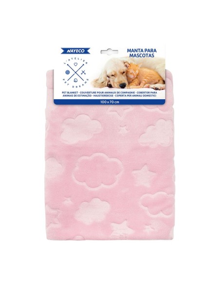 Pink blanket with clouds and stars, 100 x 70 cm