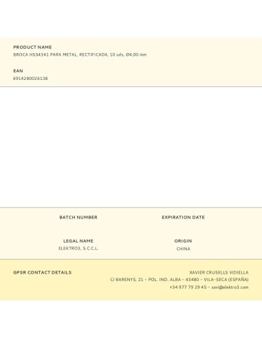 Foret HSS4341 pour métal, rectifiée, ø4,00 x 75,00 mm, 10 pcs