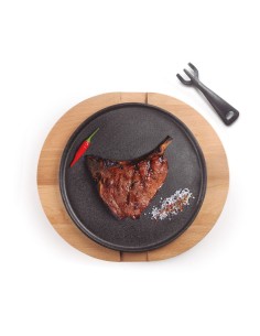 Prato de ferro fundido ø26 cm com base de madeira de faia 34 x 30 x 2,5 cm 2