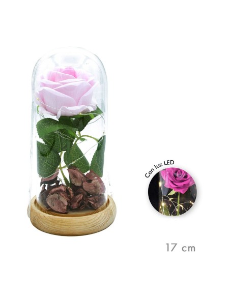 Rosa eterna artificial LED cúpula cristal 17 cm cor rosa