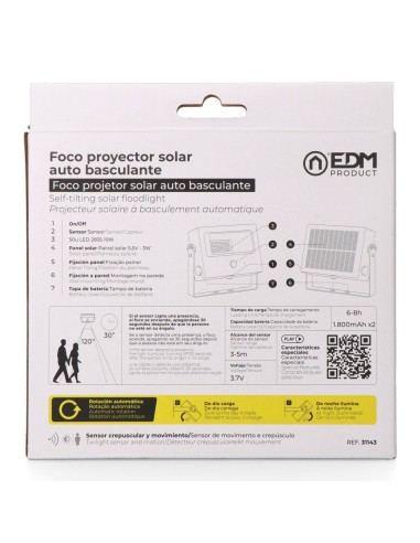 Verstellbarer Solarstrahler 10 W 1800 lm 6500 K mit Bewegungssensor