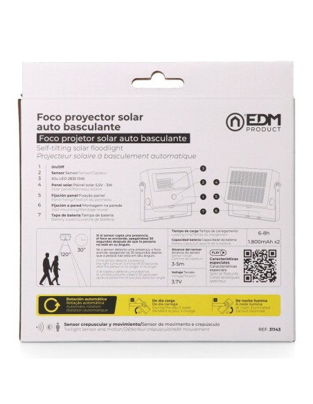 Verstellbarer Solarstrahler 10 W 1800 lm 6500 K mit Bewegungssensor