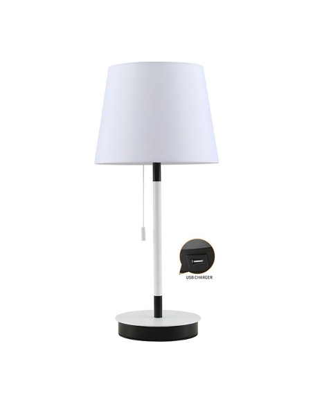 E27 Tischlampe Weiß/Schwarz mit USB-Ladegerät, ø235 x 505 mm