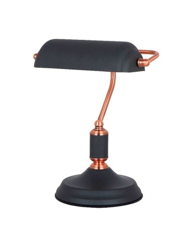 Lâmpada de mesa E27 tipo banqueiro preta+cobre - base ø185 mm