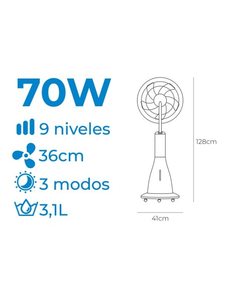 Wiederaufladbarer Nebelventilator 70W, 41 x 41 x 128 cm