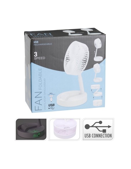 Foldable Rechargeable Desk Fan White, 3 Speeds