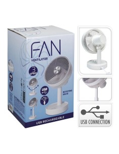 Rechargeable desk fan white and gray, 3 speeds 2