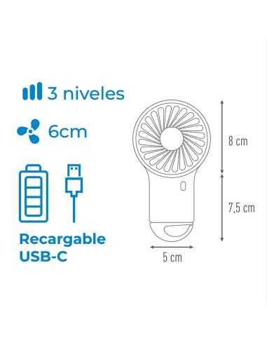 Ventilador de mão com gancho e 3 níveis de potência