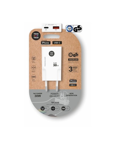 Caricatore rapido GAN 30W, bianco, USB-C + USB-A