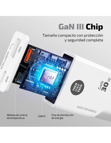 Caricatore rapido GAN 30W, bianco, USB-C + USB-A
