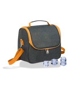 Nevera tipo bolsa 9 l gris con ribete naranja y correa