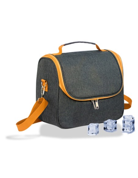 Bolsa térmica 9 l cinza com detalhe laranja e alça