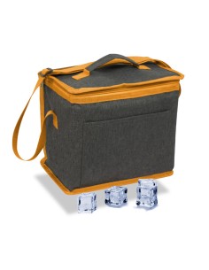 Kühltasche 10 l grau mit orangefarbener Umrandung und Tragegurt