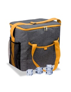 Kühltasche 21 l grau mit orangefarbener Umrandung und Griffen
