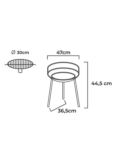 Barbecue a carbone 3 gambe acciaio nero 33 x 44,5 cm