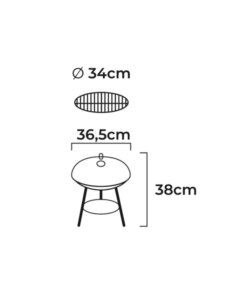 Griglia a carbone 3 gambe, acciaio nero, diametro 36 cm