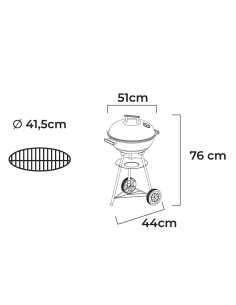 Barbacoa de carbón 3 patas con tapa y ruedas, acero negro, 51 cm 2