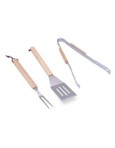Barbecue Utensil Set in Oak and Stainless Steel